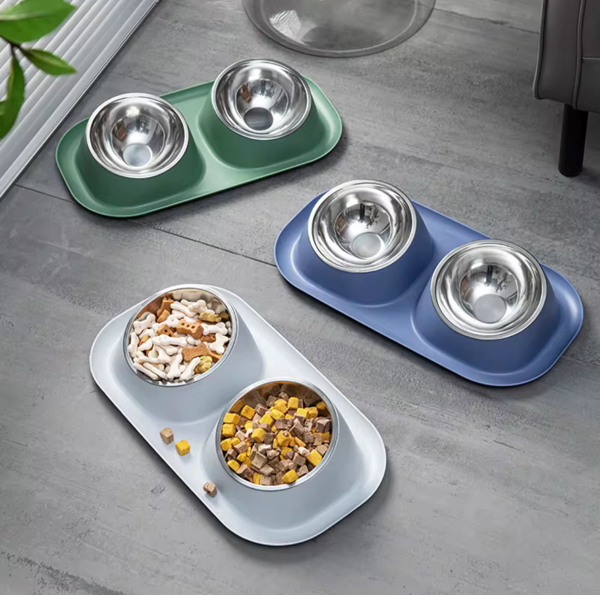 Stainless Steel Double Food Bowl For Pets
