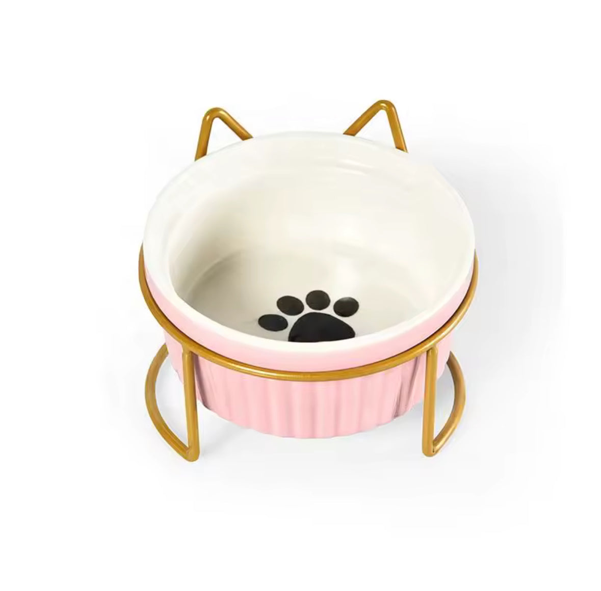 Ceramic Elevated Food Bowl With Paw Print Design