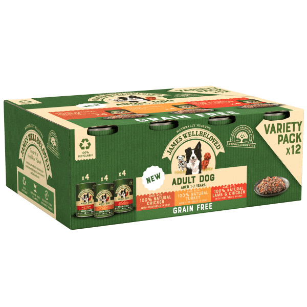James Wellbeloved Dog Adult Grain Free Turkey, Lamb & Chicken in Loaf Tins 12 x 400g