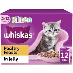 Whiskas Kitten Poultry Feasts Wet Cat Food Pouches in Jelly 12pk, 85g