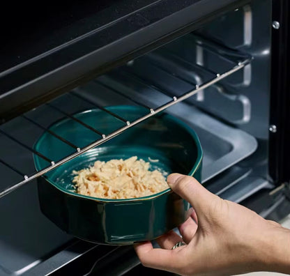 Oven-Safe Ceramic Food Bowl with Bamboo Underlay