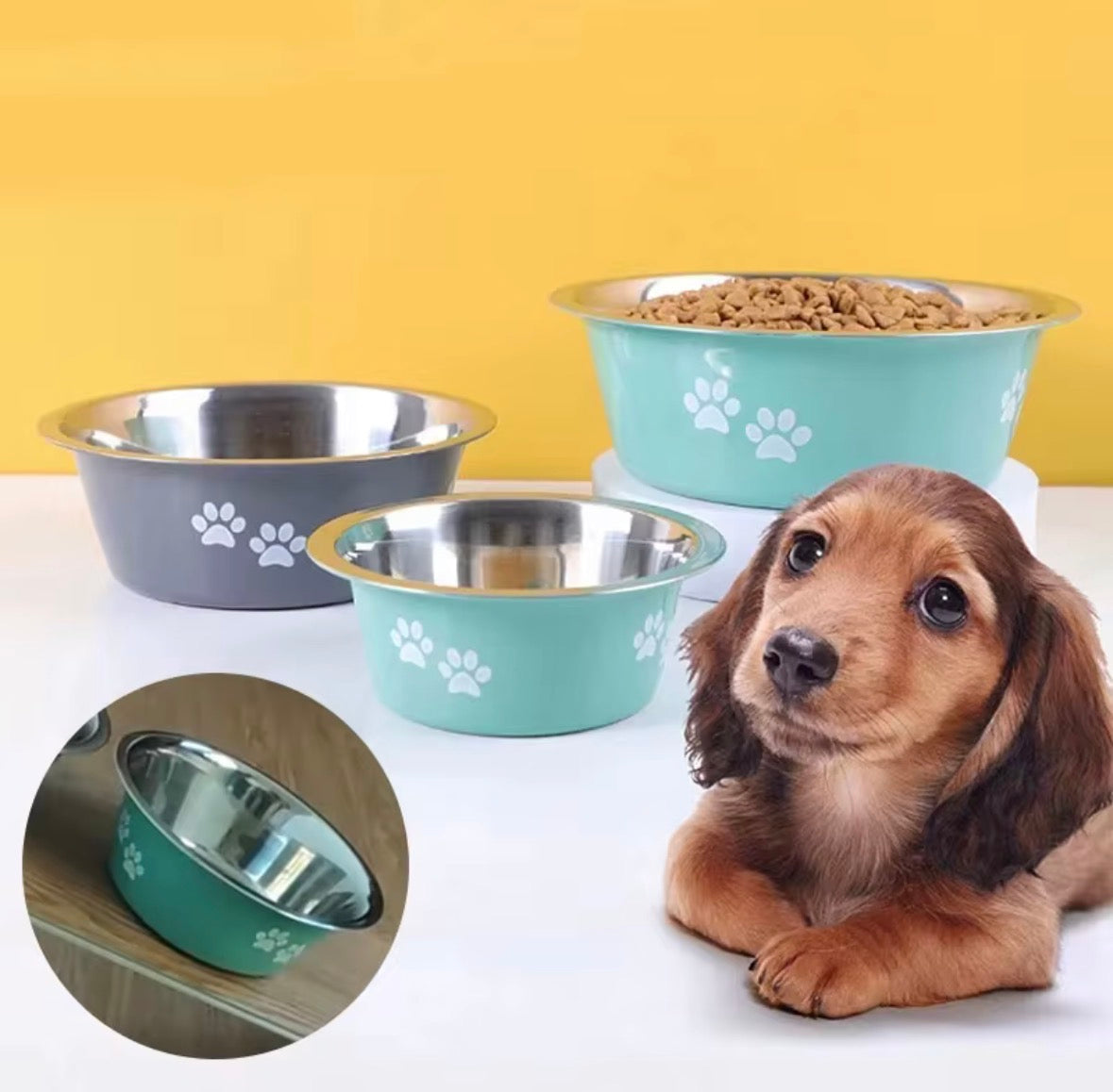 Rubber Base Non Slip Stainless Steel Food Bowl