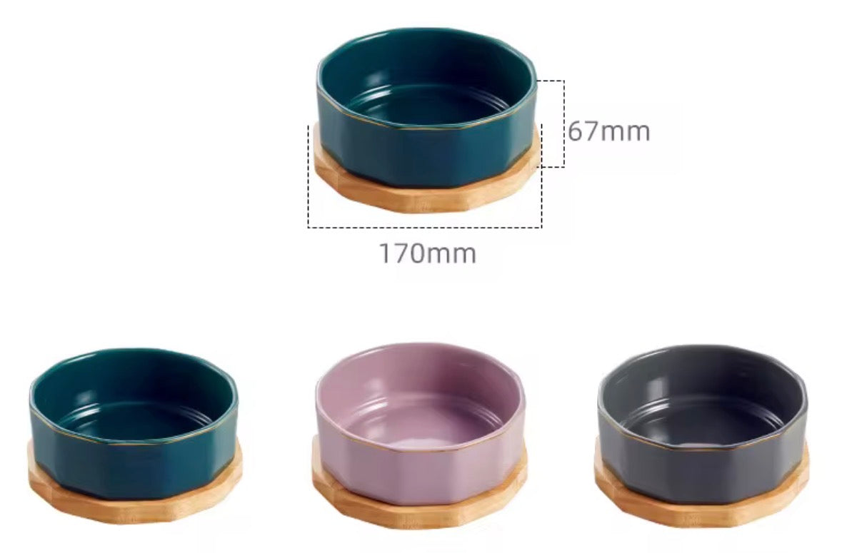 Oven-Safe Ceramic Food Bowl with Bamboo Underlay