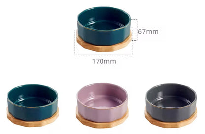 Oven-Safe Ceramic Food Bowl with Bamboo Underlay