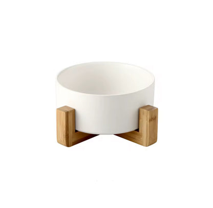 Ceramic Food Bowl with Wooden Stand