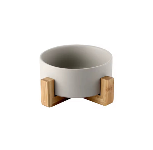 Ceramic Food Bowl with Wooden Stand