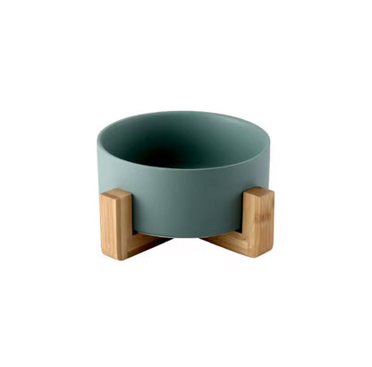Ceramic Food Bowl with Wooden Stand