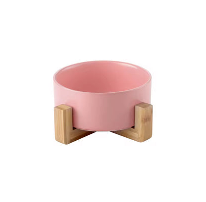 Ceramic Food Bowl with Wooden Stand