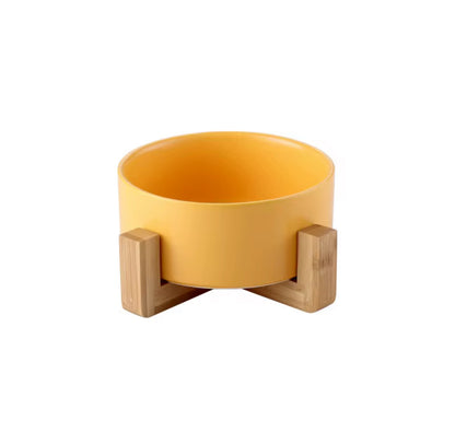 Ceramic Food Bowl with Wooden Stand