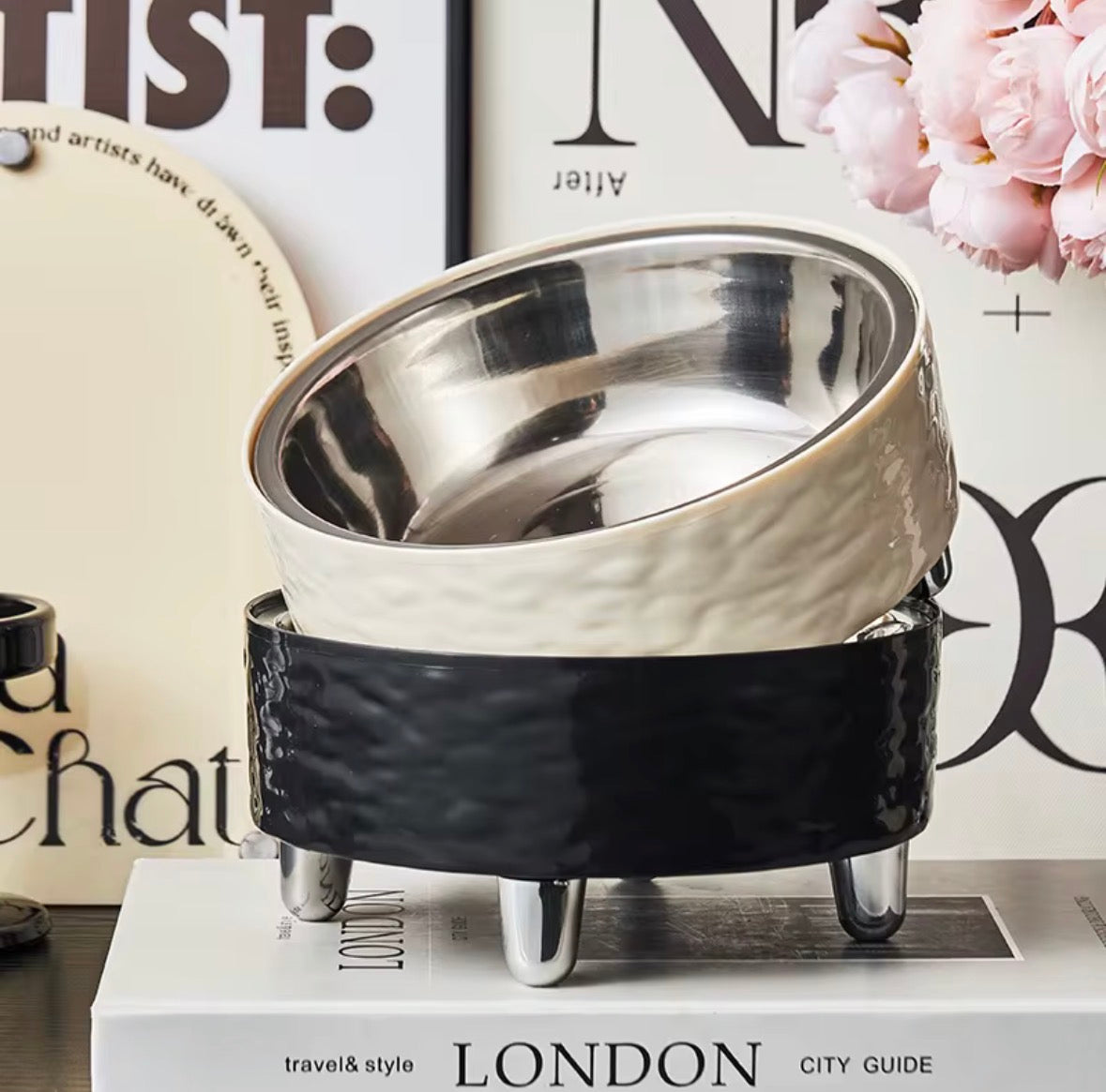 Elegant Elevated Pet Food Bowl Stainless Steel