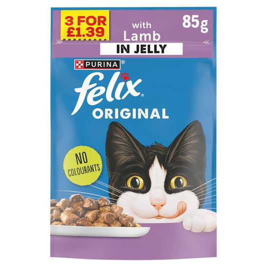 FELIX ORIGINAL Lamb In Jelly Wet Cat Food Price Marked, 3 for £1.39 85g