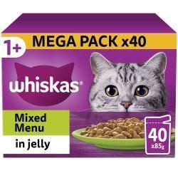 Whiskas 1+ Mixed Menu Adult Wet Cat Food Pouches in Jelly 40pk 85g