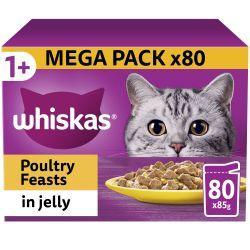 Whiskas 1+ Poultry Feasts Adult Wet Cat Food Pouches in Jelly 80PK 85g