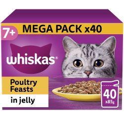 Whiskas 7+ Poultry Feasts Senior Wet Cat Food Pouches in Jelly 40pk 85g